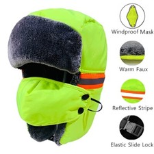 Hi Vis Reflective Safety Winter Ski Fur Hat Aviator Russian Trapper Thermal Cap