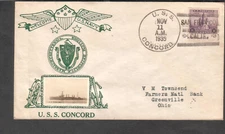 Nov 11 1935 Crosby cachet cover US Navy cruiser USS Concord CL-10 San Francisco