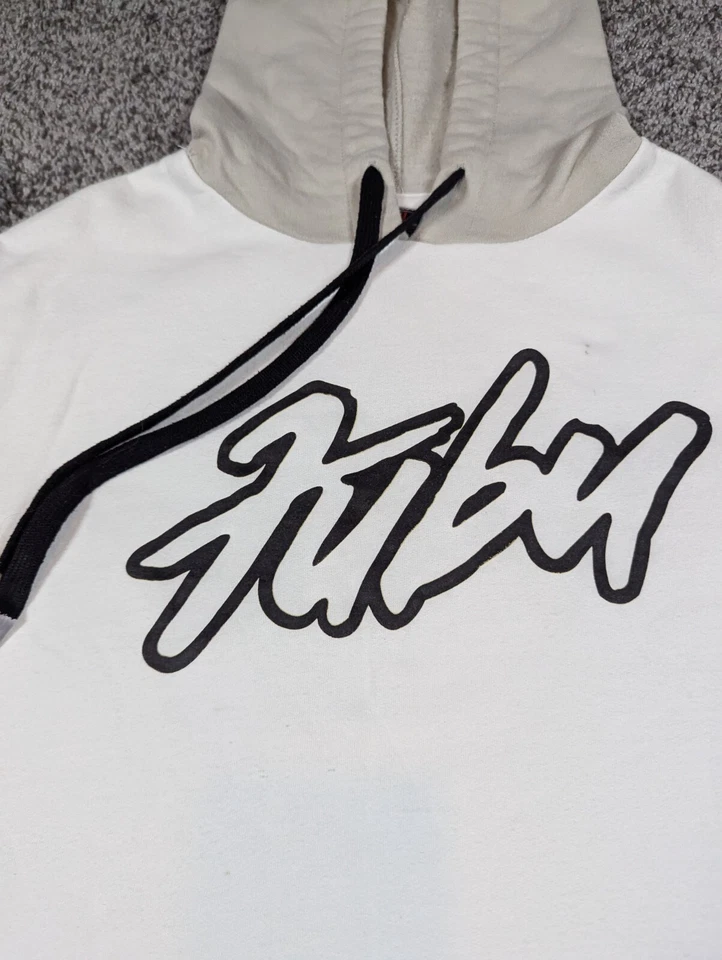Sudadera con Capucha FUBU Para Hombre Pequeña Blanca Negra Logotipo Spellout Patinador Y2K Foto 4 de 4