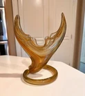 Murano Hand Blown Whale Tail Vase Caramel Mid Century Modern