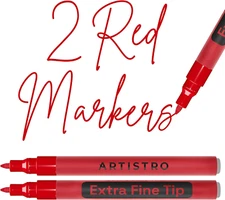 ARTISTRO 2 Red Acrylic Paint Markers - 0.7Mm Extra Fine-Tip Paint Pens - Perfect