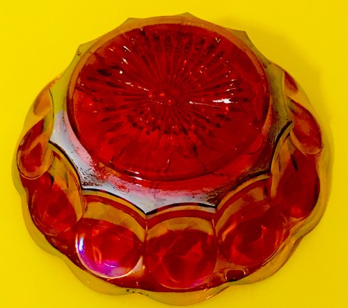 Vintage Fenton Marigold Grape Leaves Quilt Ruffled Edge Carnival Glass Bowl - Picture 7 of 10