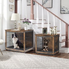 Large Dog Crate Elevated Dog Kennel Wooden Pet Cage End Table Lockable Door L XL