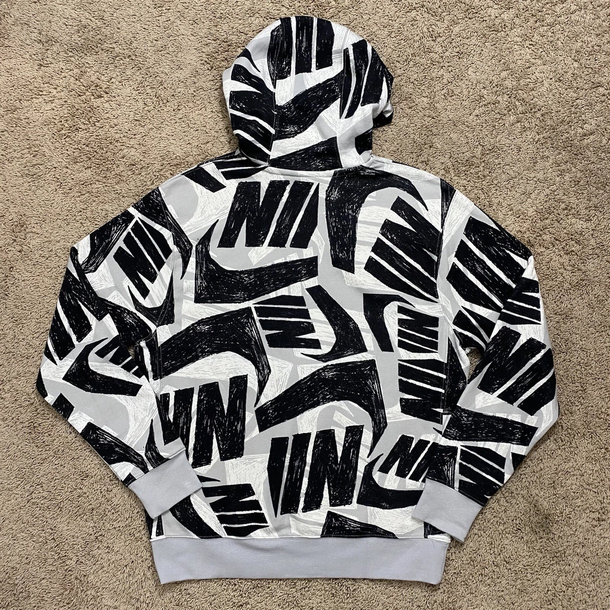 Nike Sportswear Club Fleece All Over Logo Print Hoodie DM1229 010 Men s Small