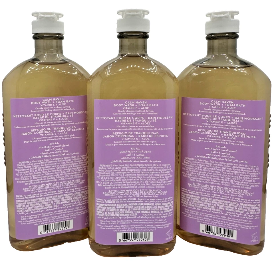 Bath & Body Works LOT 3 Calm Haven Lavender Iris Body Wash Shower Foam Bath 10oz - Image 2 of 2