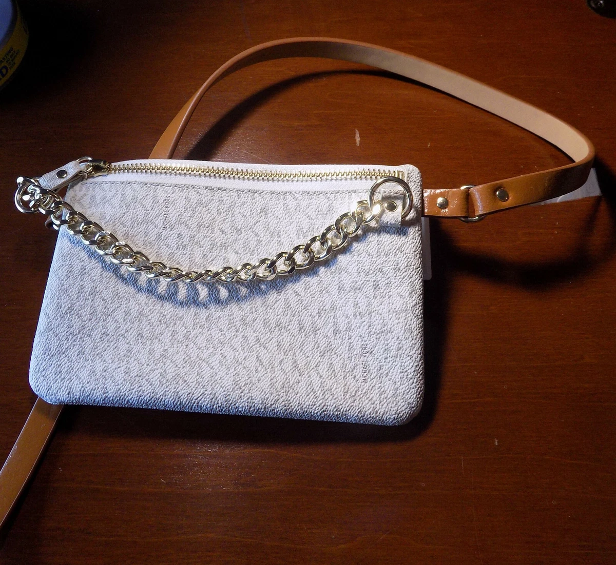 MICHAEL KORS MK WAIST BELT POUCH BAG WALLET Vanilla logo NWT