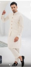 Men Kameez Shalwar waiscoat Pakistani Indian Large To Xl Eid Party Wear 3 Piece