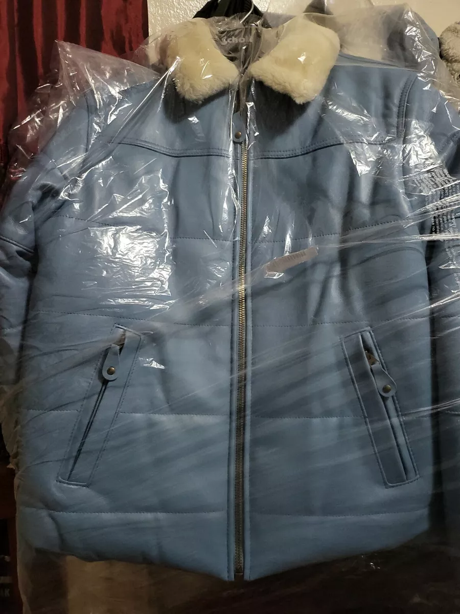 Supreme Schott FW21 Medium Blue leather puffer jacket very warm.