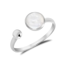 Unique Circle Shaped White Seashell Open-Ended Sterling Silver Band Ring-7
