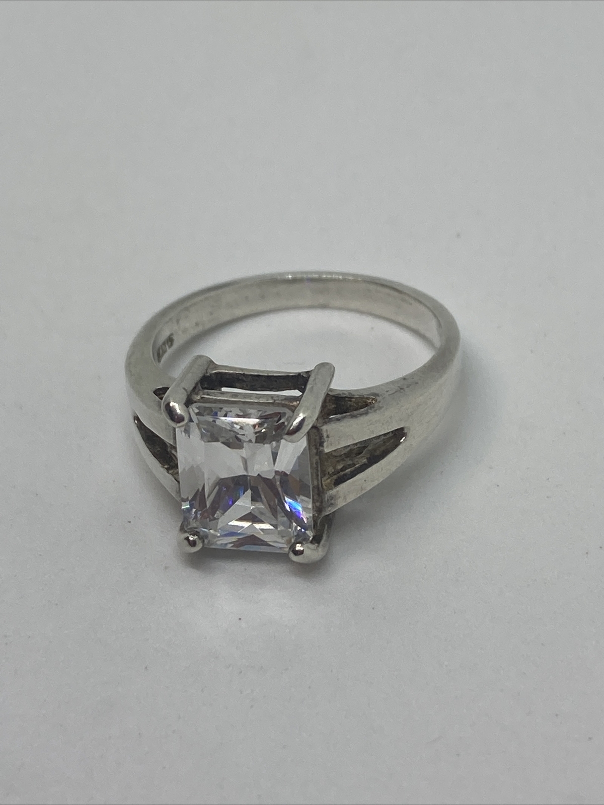 Sterling Silver Solitaire Emerald Cut Solitaire C… - image 1