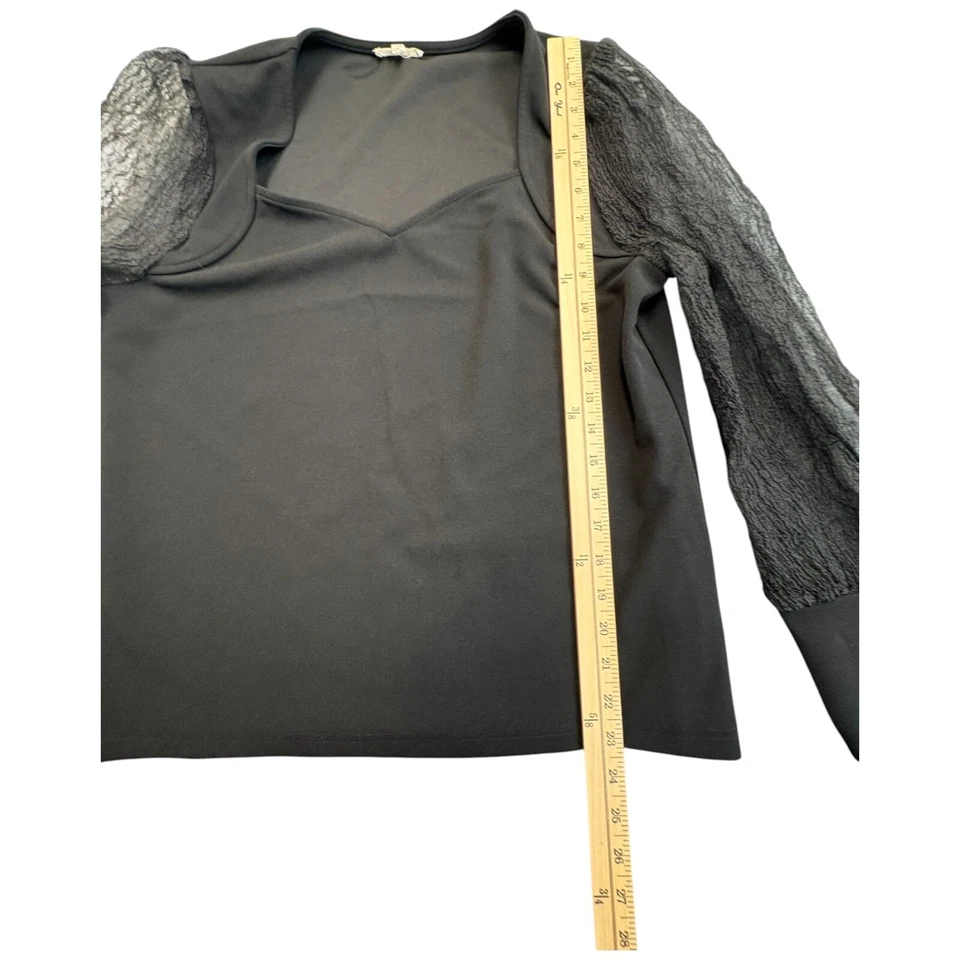 Blusa negra para mujer manga larga transparente escote corazón talla grande Foto 3 de 4