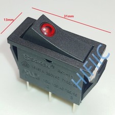 SOKEN RK1-11 Rocker Switch 16A 125/250VAC T100/55 3 Pins 2 Positions Red Lamp