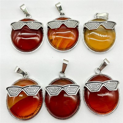 10pcs Natural Red Agate Stone Gems Glasses Pendants Chakra Reiki Healing Amulet