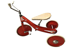 50er 60er Antik Dreirad aus Metall in Rot/Wei&szlig; und Holz  Fa. Kemp, True Vintage,