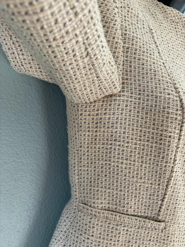 Calvin Klein Womens Collarless Zipper Front Tweed Lined Blazer Jacket 2 Petite - Image 4 of 4