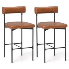 Set of 2 Bar Stools Upholstered Counter Height Chairs Dining Kitchen Bar Stools