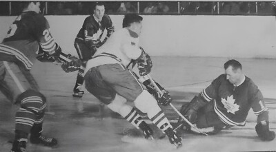 ACTION HOCKEY PHOTO PRINT MAPLE LEAFS JOHNNY BOWER VS MONTREAL JEAN BELIVEAU