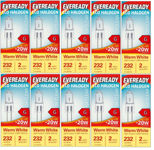 10 x 14w (20w) 12v G4 Halogen Capsule Dimmable Energy Saving (Eveready S10109) - Picture 1 of 9