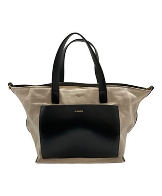 JIL SANDER WANDER SQUARE S Tote Bag Canvas Leather Ivory Women Used Authentic