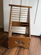 Vintage Wooden Magazine Rack – Tall Rustic Wood Storage w/ Heart Cutouts