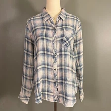 Rails Hunter Cloudwash Plaid Button Down Shirt L Gauze Soft Grunge Western Boho
