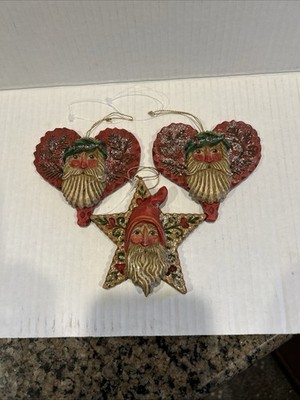 Pam Schifferl Midwest Cannon Falls 1 SANTA STAR  & 2 Heart Santa Ornaments. FS