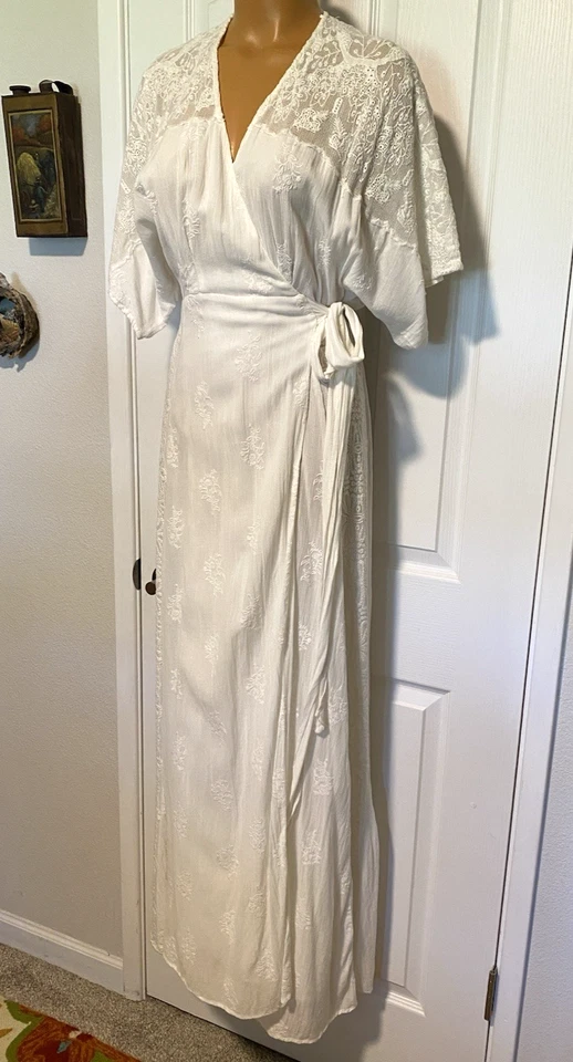 VESTIDO ENVOLVENTE ZARA TRAFALUC COLLECTION BLANCO CON ENCAJE DOWNTON ABBEY VIBES TALLA L Foto 3 de 4