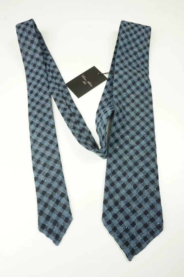 Corbata Cesare Attolini Azul Océano Medianoche Tela Escocesa Mezcla Lana TOTALMENTE NUEVA Foto 2 de 4