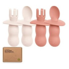 Lil' Prep Baby Silicone Fork Spoon Set - First Stage Utensils, 4-Piece
