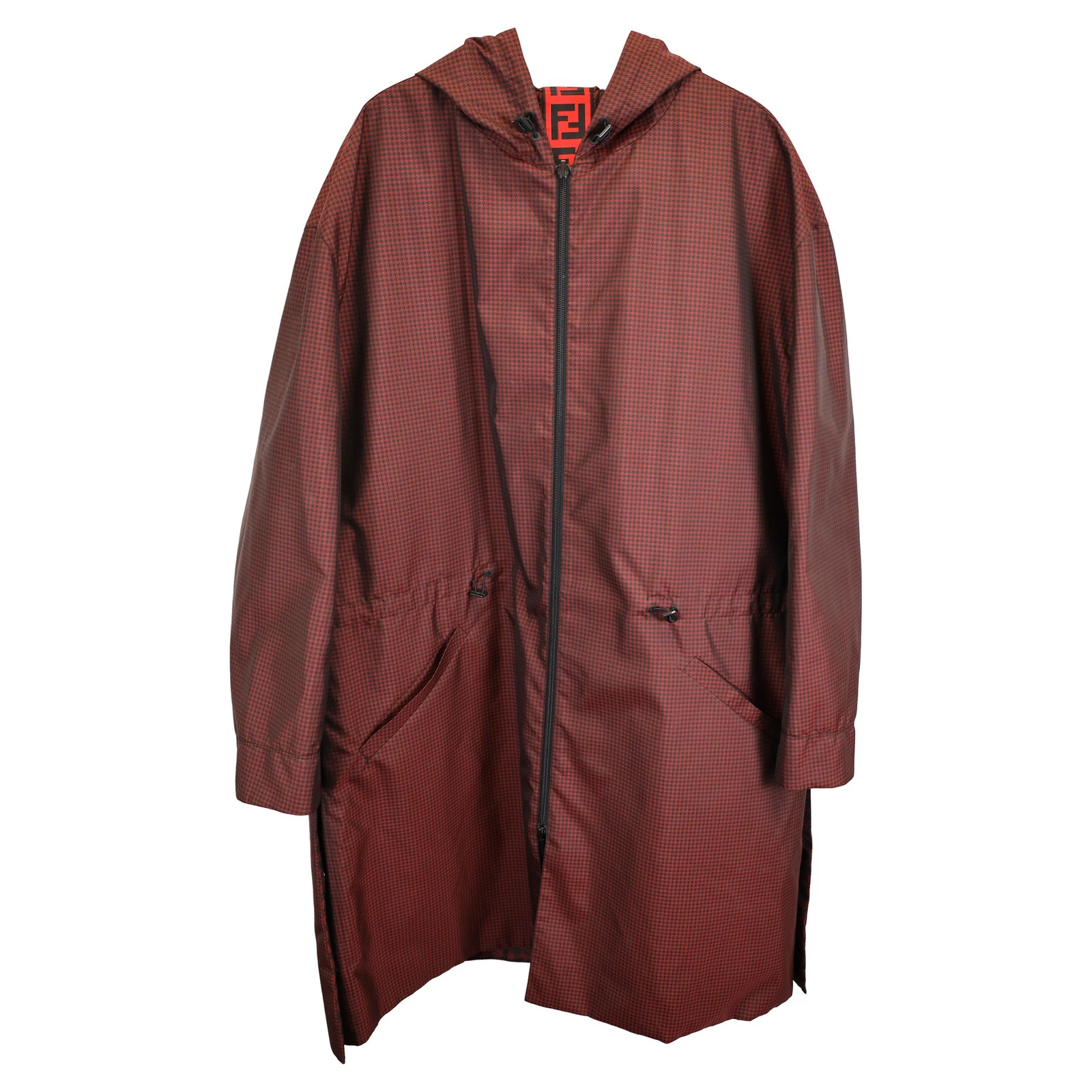 Giacca parka reversibile stampa pied de poule Fendi in poliestere uomo rosso taglia 52
