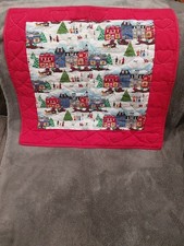 Vintage Hand Stitched Christmas Decor Baby Quilt 26in X 26in Red Trim Hearts