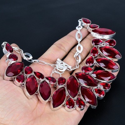 Mozambique Garnet 925 Sterling Silver Marquise Gemstone Necklace 18'' AAB 1476