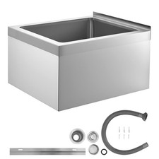 Stainless Steel Floor Mop Sink with Backsplash, 22x19x12 in, Wall - Mounted