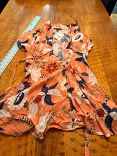 FOREVER 21 Womens SMALL  ORANGE Floral Midi Dress  Short  Sleeve E1