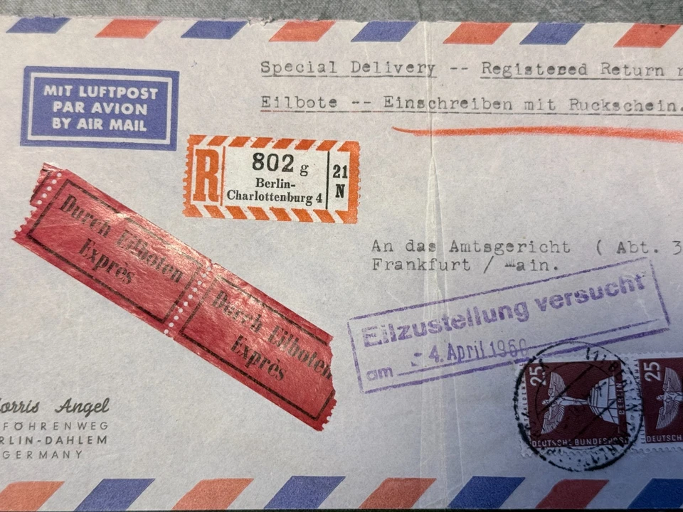 Berlin 153 und 147 (3x) MiF R-Brief, Luftpost, Eilzustellung, Rückschein 1960 - Bild 2 von 4
