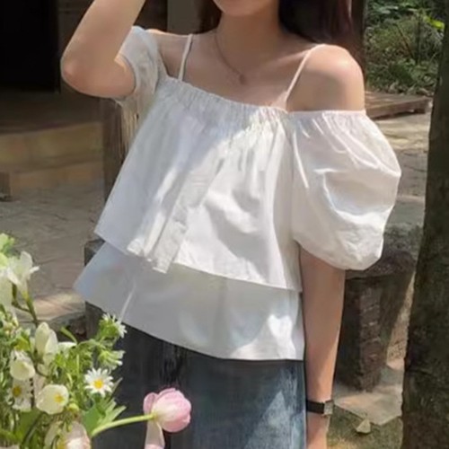 Women Elegant Off Shoulder Puff Sleeve T Shirt Perfect for Summer Fashion - Picture 8 of 21