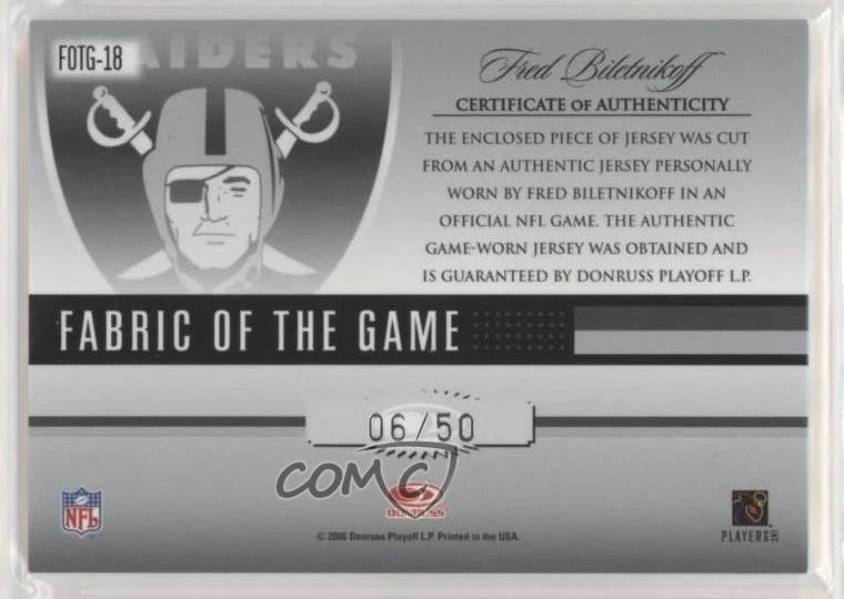 2006 Leaf Certified Materials Football Die-Cut /50 Fred Biletnikoff #FOTG-18 HOF - Image 2 of 2