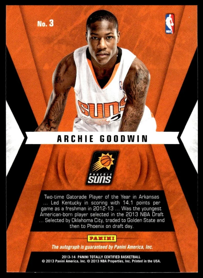 2013-14 Panini Totally Certified #3 Archie Goodwin Rookie Roll Call Autographs - Image 2 of 2