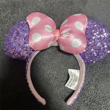 Disney Parks Purple Pink Polka Dot Bow Sequin Minnie Mouse Ears Headband NWT