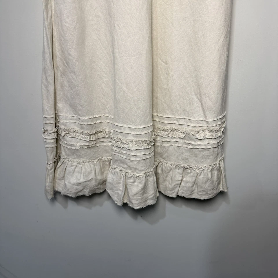 Falda Midi De Colección Y2K Lino Dobladillo Crudo Volantes Talla 8 M L Crema Boho CottageCore Hada Foto 4 de 4