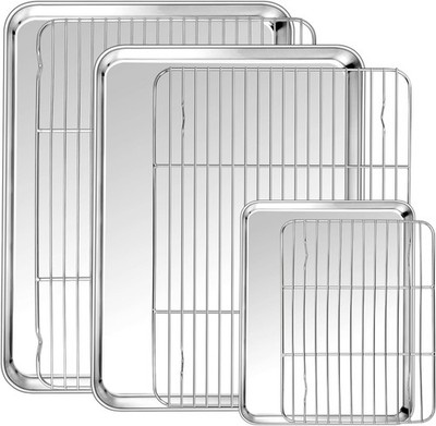 Baking Sheet with Rack Set, Stainless Steel Cookie Sheet Baking Pans with Coolin