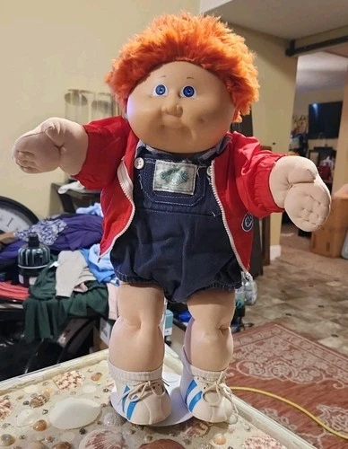 Cabbage Patch Kid Doll #3 Red Head Fuzzy Boy Blue Eyes Denim Romper.