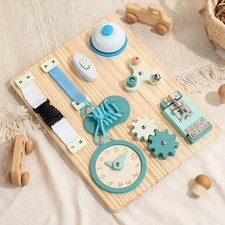 Wooden Busy Board for Toddlers, Montessori Sensory Activity Board, Fine Motor Le