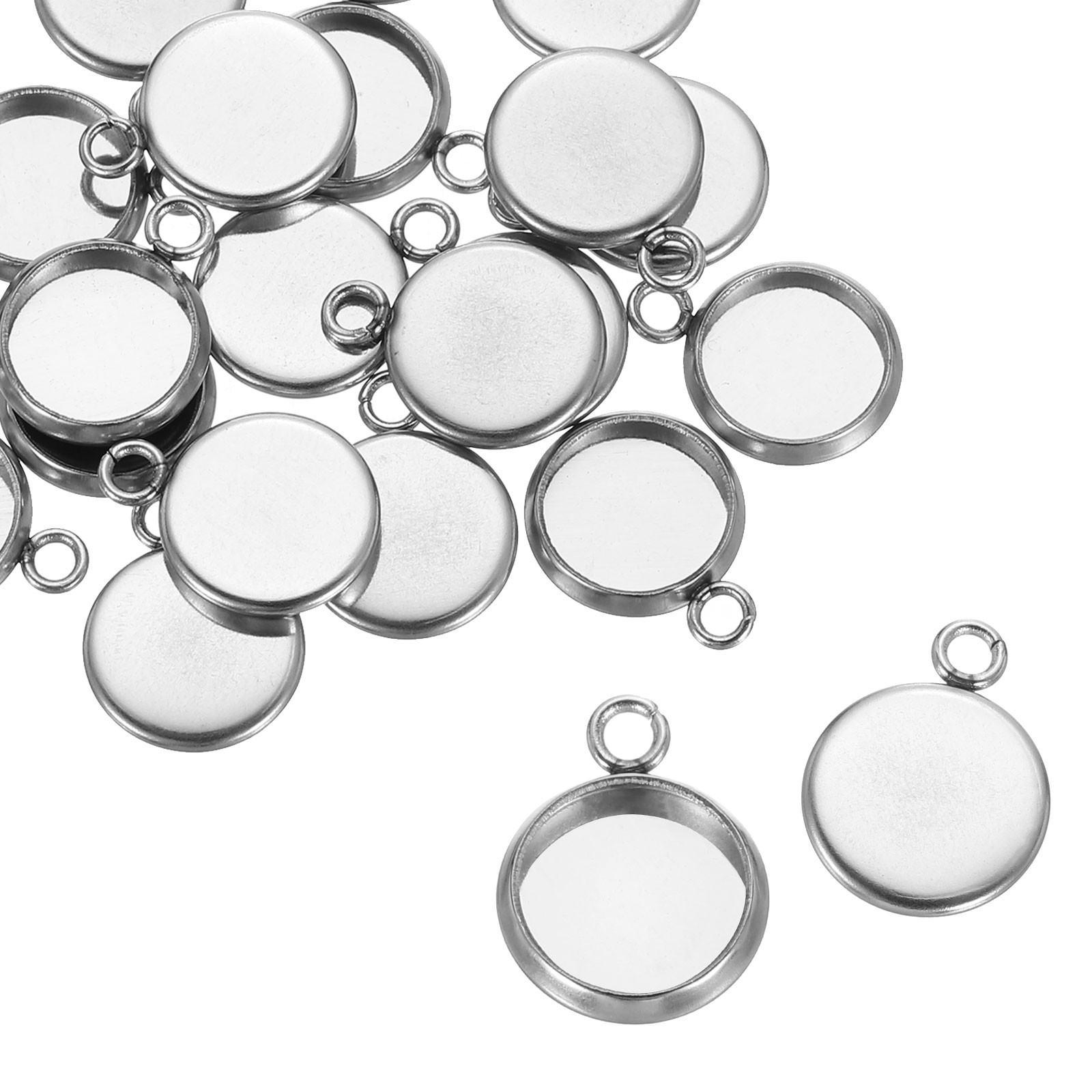 30Pcs 8mm Stainless Steel Cabochons Setting Blank Base (Silver)