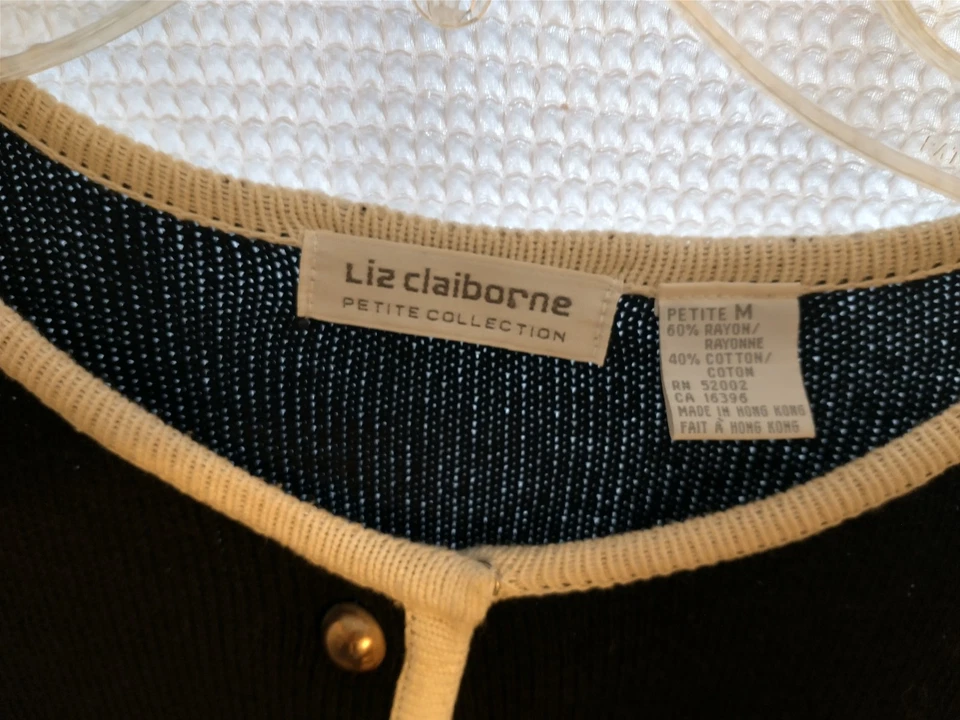 Mini Vestido Suéter Vintage Años 90 Liz Claiborne Clásico NEGRO Y DORADO Talla Pequeña Mediana Foto 4 de 4