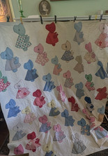 Vintage Hand Made Quilt Sunbonnet Sue 71 X 79 " TLC