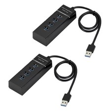 2PCS USB Hub 3.0 Splitter with 30CM Extension Long Cable Cord, 4-Port Black