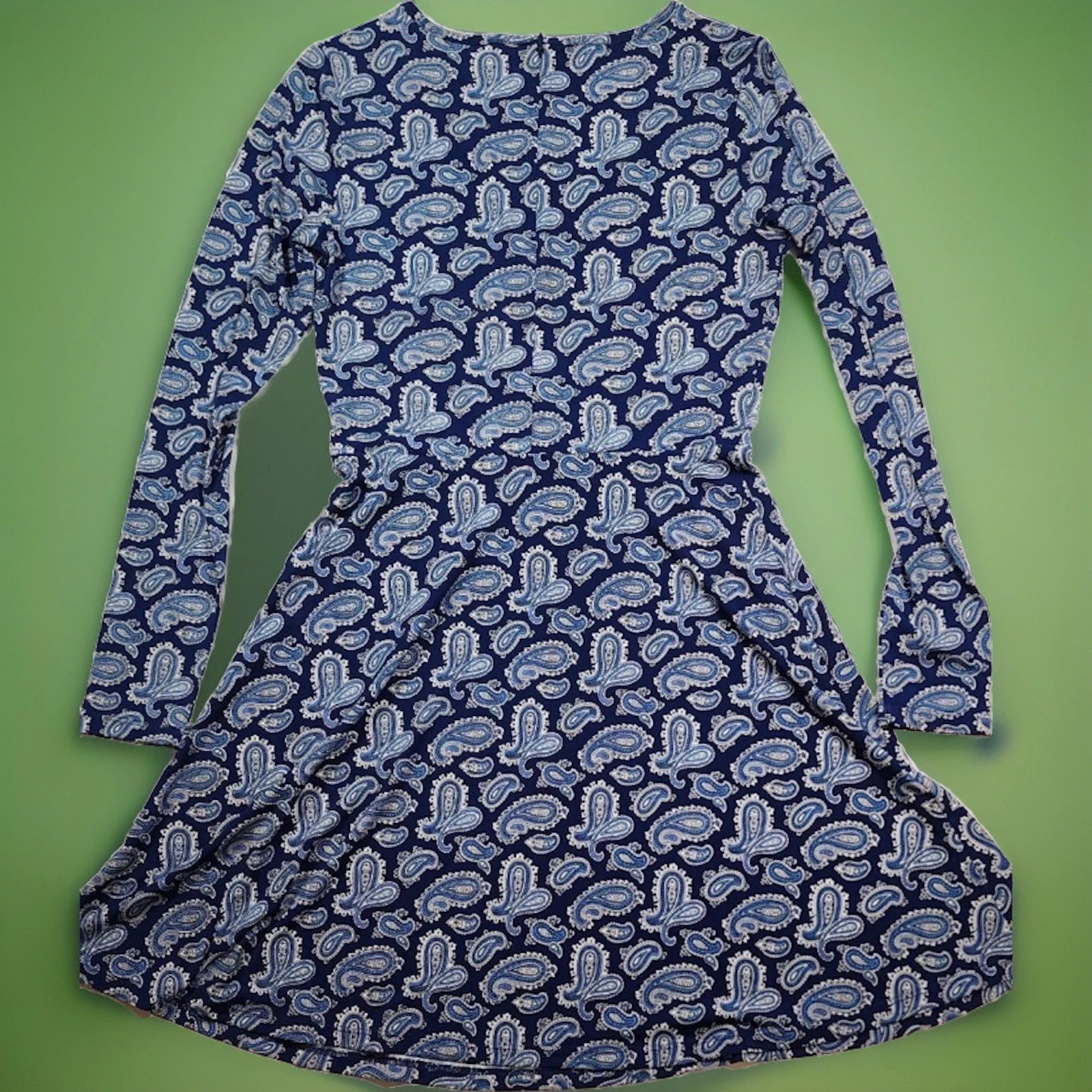 Abito Michael Kors taglia 1X blu maglia paisley manica lunga scollo corto scoop