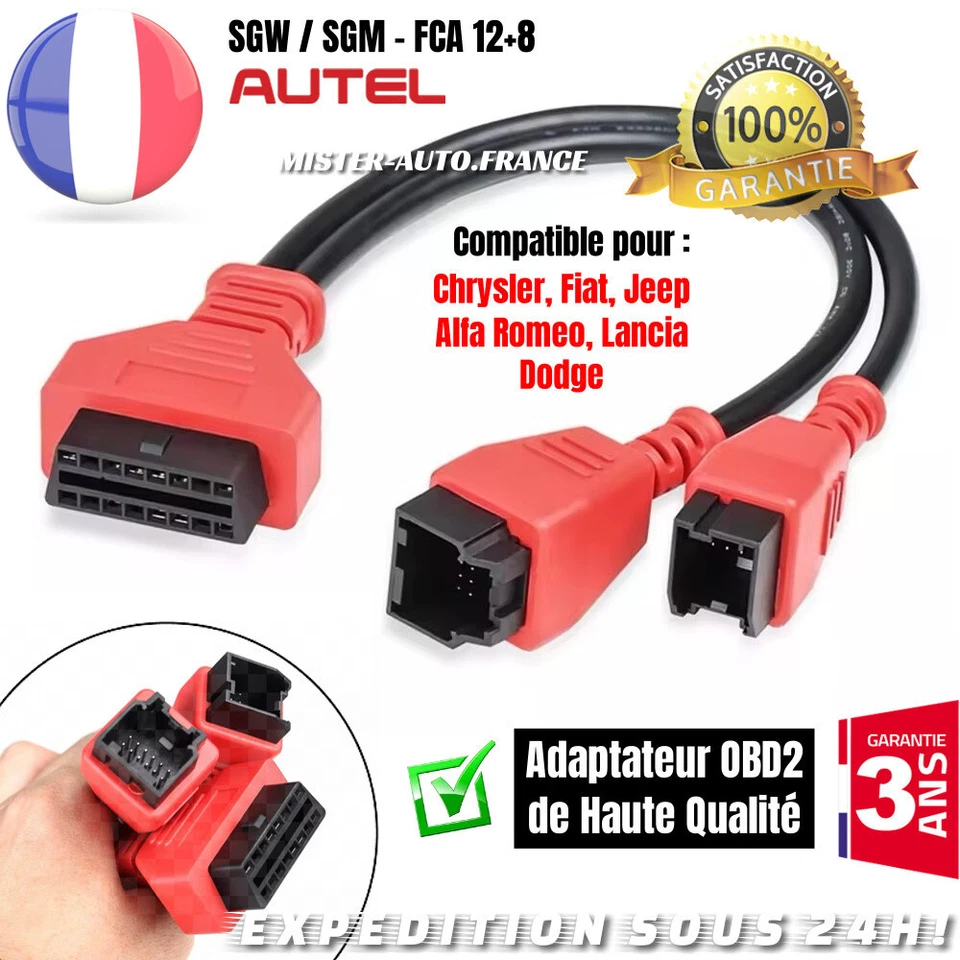 CABLE PASSERELLE OBD2 POUR FIAT JEEP CHRYSLER FCA OBD SGW 8+12 BYPASS ADAPTATEUR - Photo 2/4