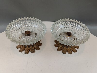 Pair (2) VTG Loevsky & Loevsky Clear Glass Candy Dish With Brass Pedestal Rare